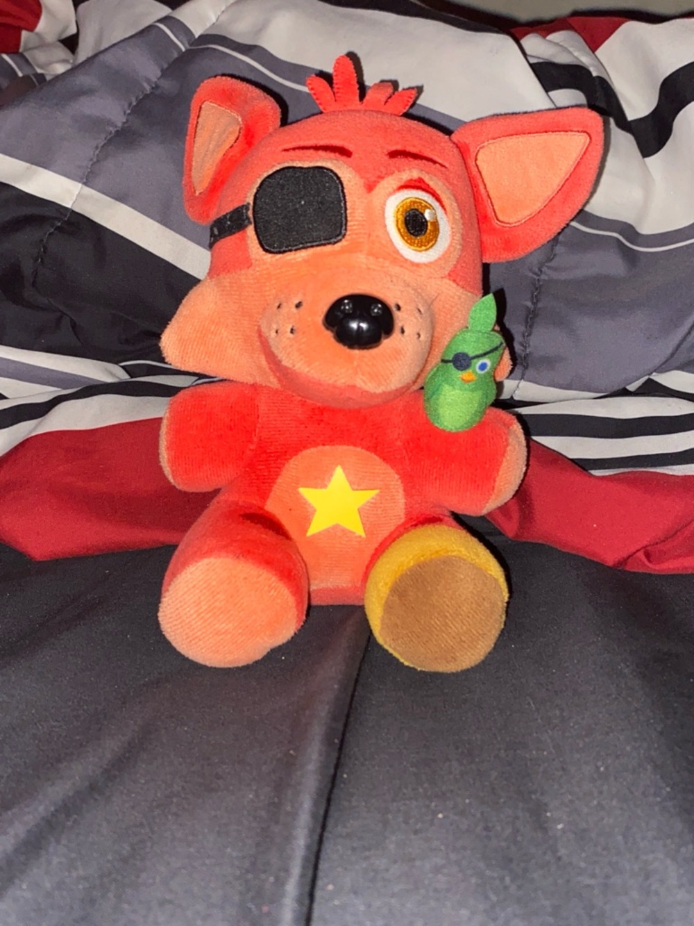 Red Plush Pirate Fox with Parrot - Soft Stuffed Toy